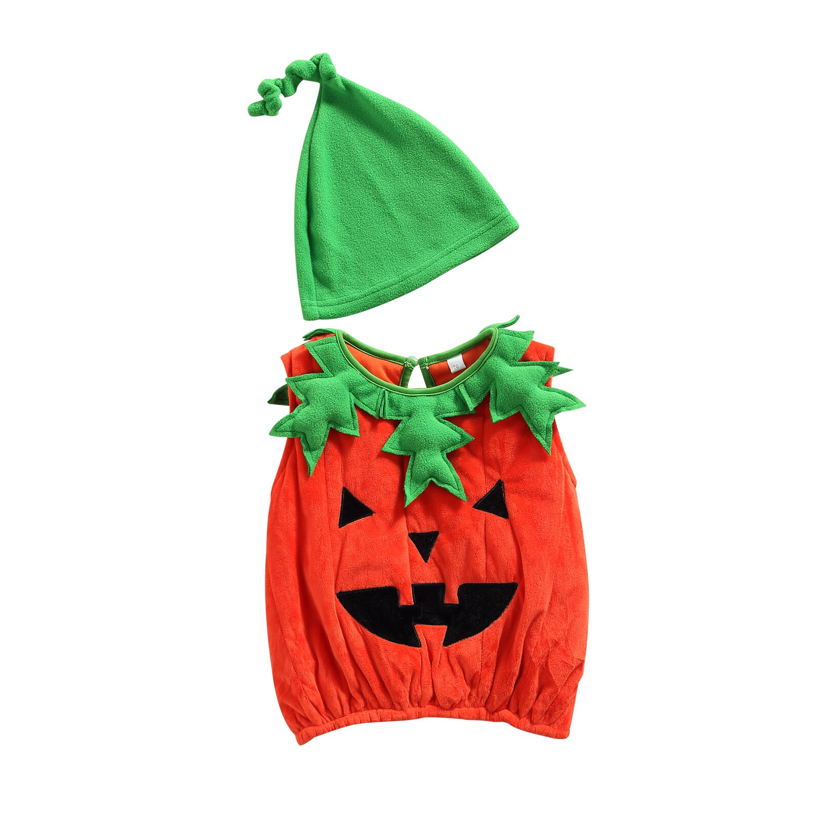 2 Stuks Baby Kleding Halloween Outfit Fluwelen Pompoen-Vormige Mouwloze Kostuum Geknoopt Hoed Pak Voor Peuter Meisjes Jongens 0-3 Jaar