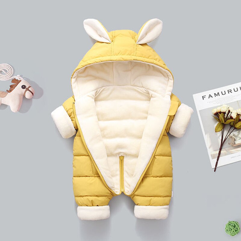 Novo nascido moda inverno engrossar crianças snowsuit algodão-acolchoado roupas da menina do bebê menino mais veludo bonito macacões bodysuit