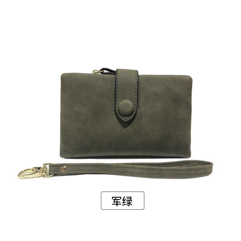 Portefeuille femme cuir portefeuille mat portefeuille court Cartera Mujer mignon Tri-pli multi-carte femme portefeuille: Army green