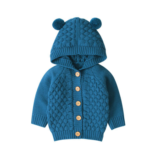 Newborn Infant Kids Baby Boys Girls Sweaters Soild Color Button Hooded Coat Autumn Outwear Knitted Coat Outfit 3-24M