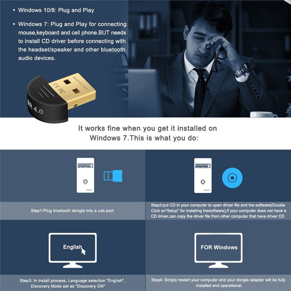 USB Mini Bluetooth 4.0 CSR4.0 Adapter Bluetooth Receiver Wireless Transfer Adapter For PC Laptop Bluetooth Headphones Speakers