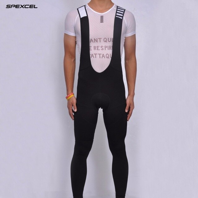 SPEXCEL-Pantalones largos de lana térmica para invierno, de color negro, para hombre, con tirantes de ciclismo , almohadilla de esponja roja para bicicletas de montaña