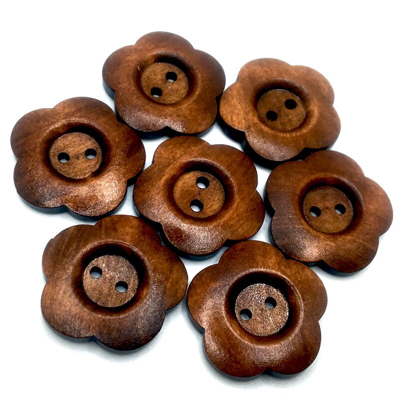 Botones de madera para manualidades, botones decorativos de 2 agujeros con forma de flor Vintage, para manualidades, álbum de recortes, ropa, SC280, 23-30mm, 30 unids/lote