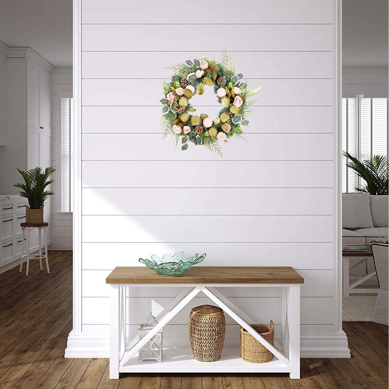 Kerst Bloem Rood Fruit Krans, 45 Cm Kerst Krans Decoratie Luxe Kerstfeest Kunstmatige Kerst Krans Voordeur Wanddecoratie Boog