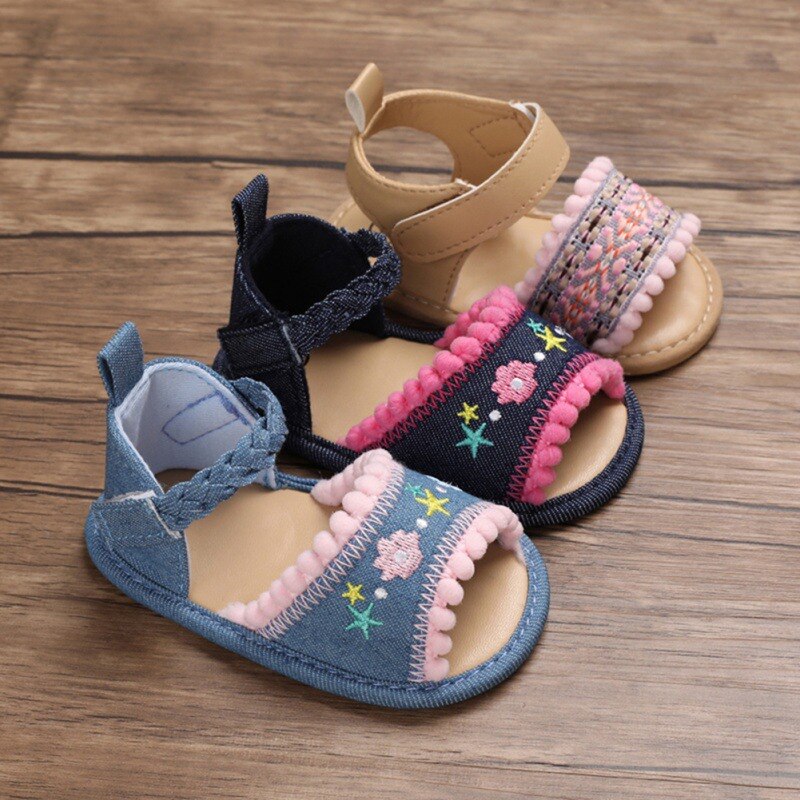 été bébé enfant filles fleurs imprimer respirant en cuir anti-dérapant sandales à semelles souples enfant en bas âge fille chaussures