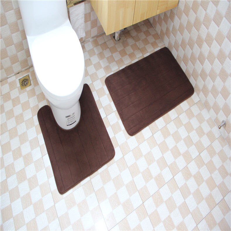 Thicken Sponge Toilet Rugs Bathroom Bath Mat Set Stripes Water Absorption Toilet Floor Carpets Shower Room Rugs 50*60 50*80cm: coffee / 50x60 cm 50x80cm