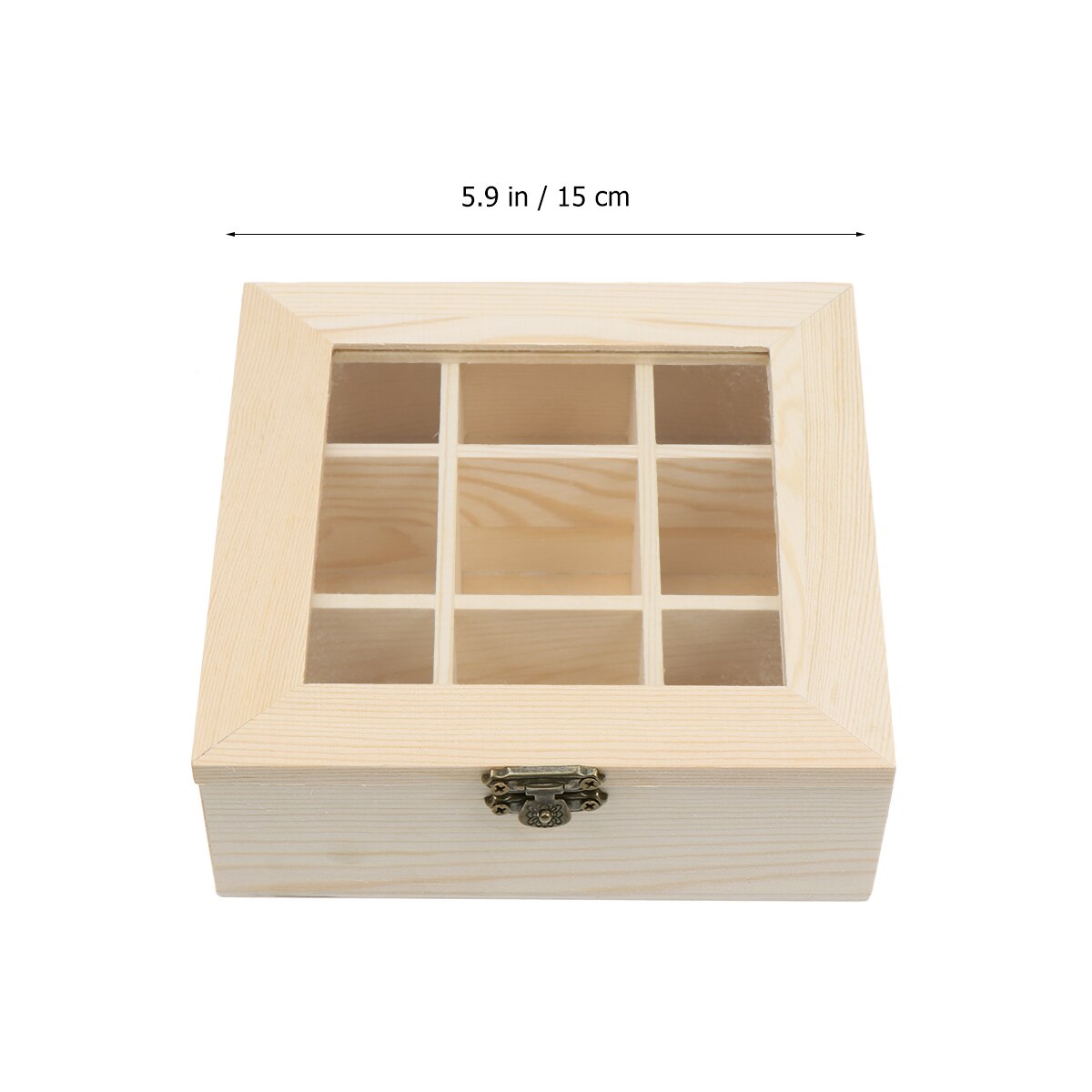 Coffee Storage Box Organizer Wooden Tea Box with 9-Compartment and Glass Window Tea Coffee Display Case Tea Bag Chest Letters