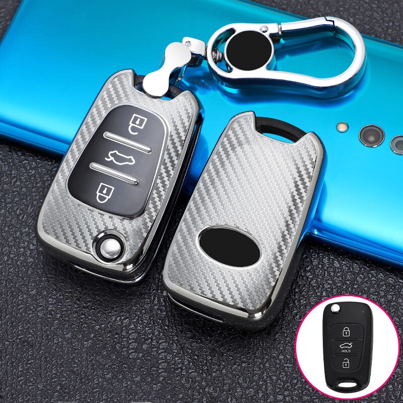 3 boutons en Fiber de carbone TPU voiture à distance clé à rabat housse coque gousset pour Hyundai I30 IX35 Verna pour KIA Sportage Sorento Rondo Soul RIO