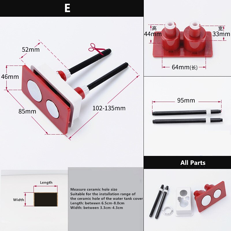 Square toilet push button closestool water tank flush double-press key button switch water tank accessories,JO21019: Square Buttons E