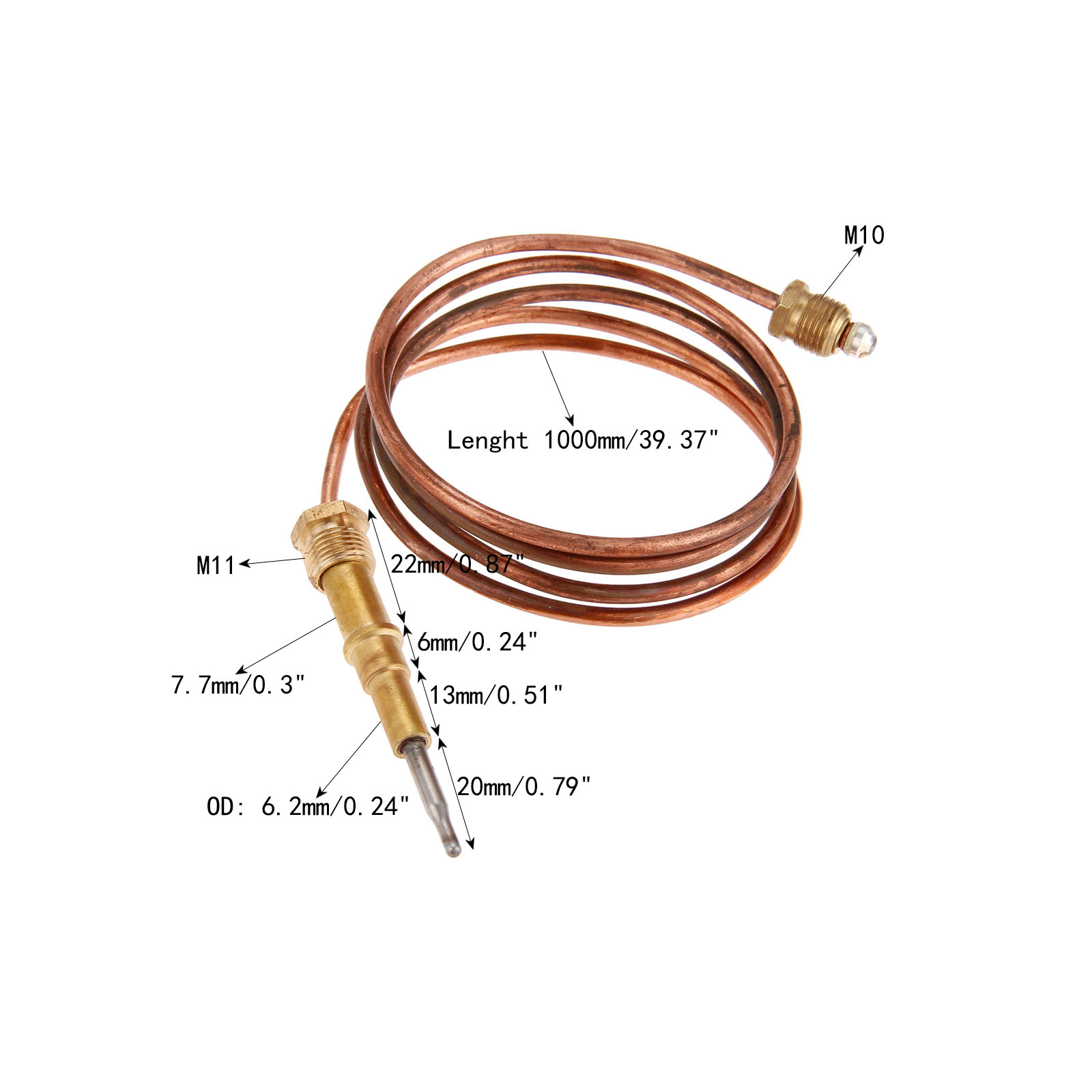 Dispositivo de segurança de falha de chama termopar, 27.5 polegadas, sensor de temperatura conexão do fio 700mm m11 m10