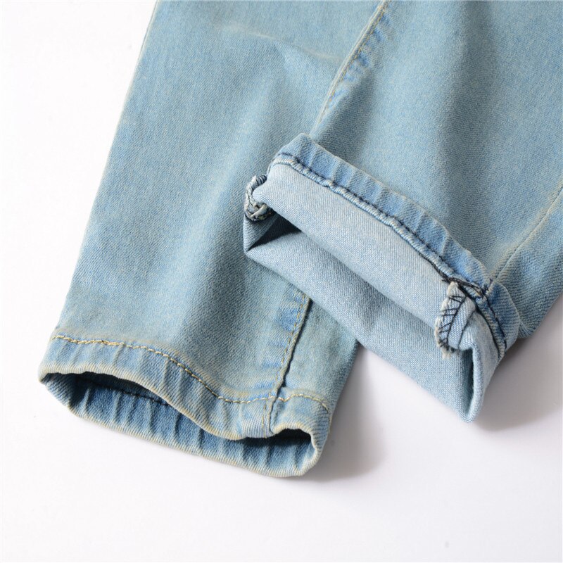 Pantalones vaqueros de algodón azul claro para hombre, Jeans elásticos rotos, de , talla grande 28-36