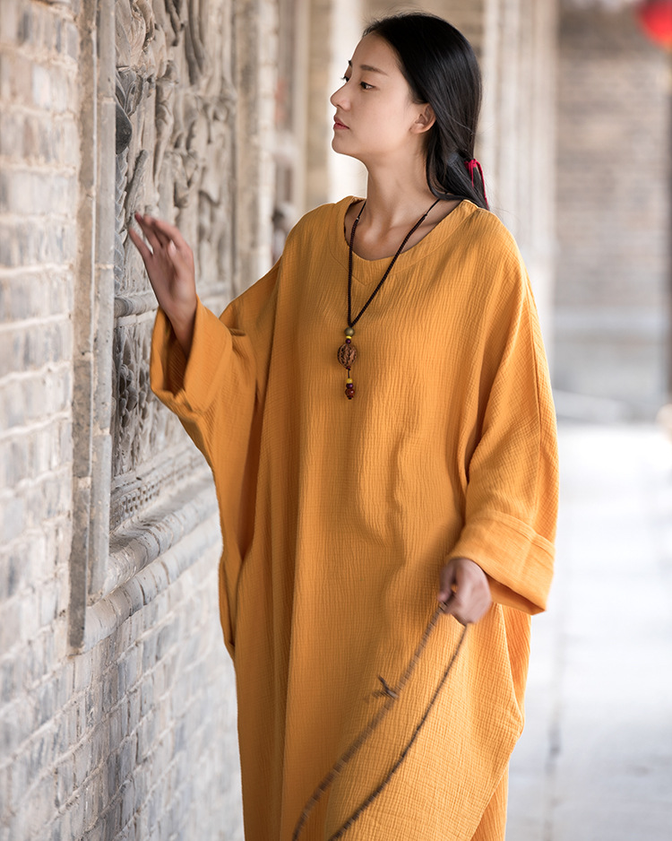 mode stijl traditionele Chinese kleding vrouwen lange gewaden: Oranje