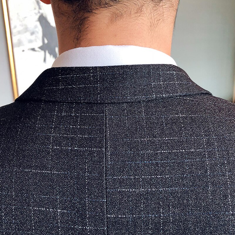 Stor størrelse 7xl (  blazer + vest + bukser) brudgom brudekjole mørk plaid klassisk retro herre #39 ;s formelt forretningssæt i tre dele