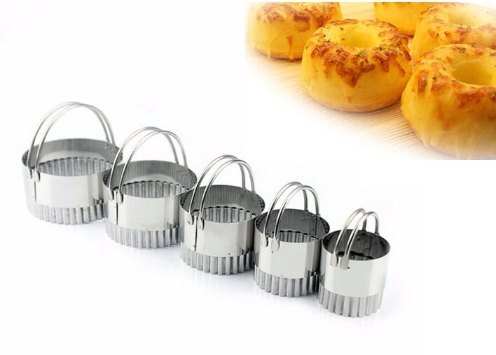 5 Pieces Set Dia 4 6 7 8cm Round Wave Stainless Steel Cookie Cutters With Handle Pie Cutter Biscuit Scones Pasty tools