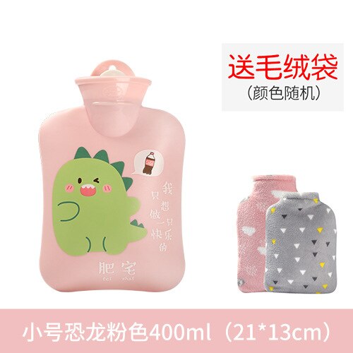 Mini Compress Stomach Warm Water Bag Cute Water Injection Handbag for Student Size Carry-on Water Plush Cloth Water Bag: Dinosaur pink