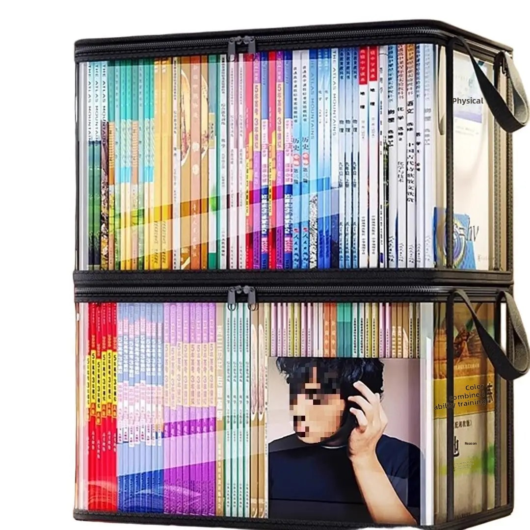 Large Transparent Foldable Book Storage Box Student Book Organization Dustproof Old Book Sorting Bag Jewelry Packaging Display