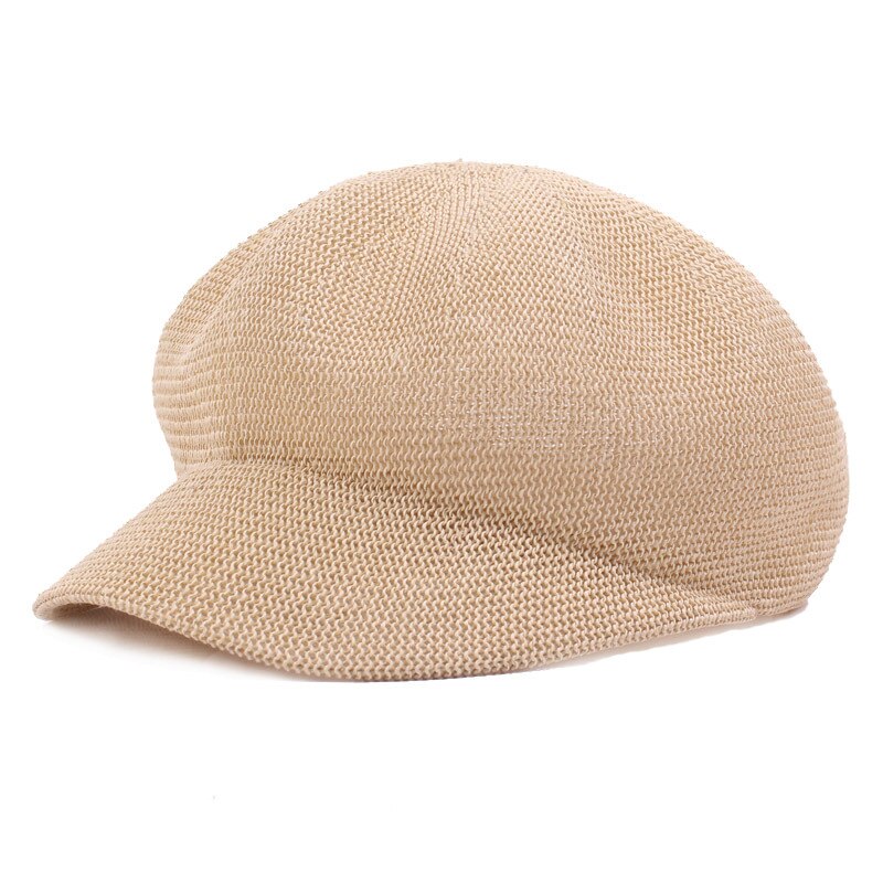 Automne hiver gavroche casquettes hommes femmes Tweed octogonal chapeau maille casquette béret chapeau respirant détective chapeaux rétro casquettes plates: Beige