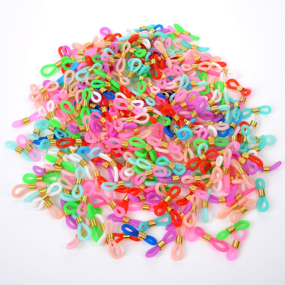 50 sztuk 22x11mm 18 kolory łańcuszek do okularów gumy silikonowej stop złota kołatka antypoślizgowe okulary okulary klamra DIY akcesoria