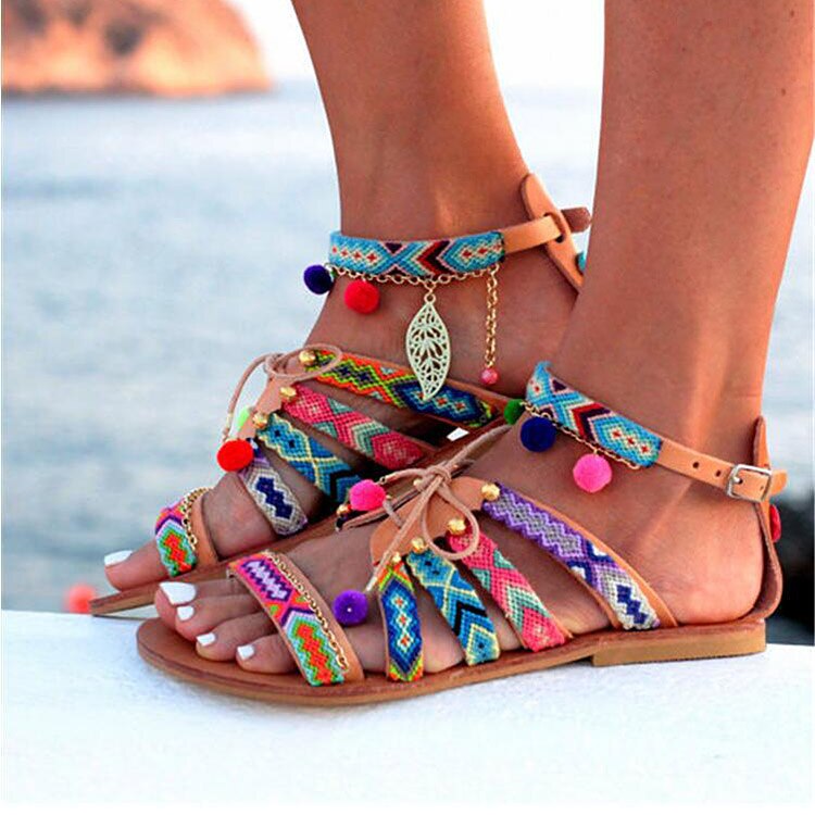 Sandalias bohemias con plataforma para mujer, zapatos de punta abierta, informales, para playa, verano,: 42