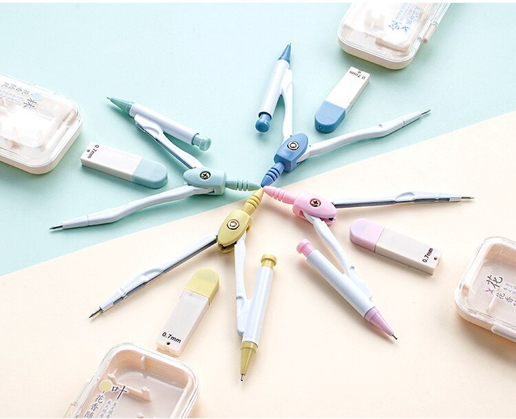 Metal Drawing Compass with 0.7mm lead refill Math Geometry Tools for Circles School Supplies Cute Stationery Set for Students