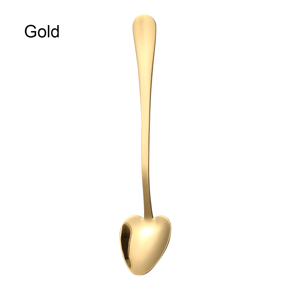 Multicolor Heart Shape Stainless Steel Spoon Small Dessert Tea Coffee Sugar Honey Ice Cream Scoop Kitchen Tableware Flatware: gold
