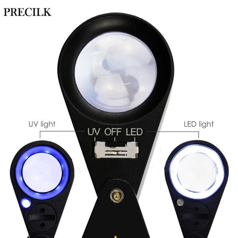 10X 20X 30X 40X Metalen Led Vouw Handheld Vergrootglas Loupe Reparatie Vergrootglas Antieke Edelsteen Jade Diamant Ring Waardering