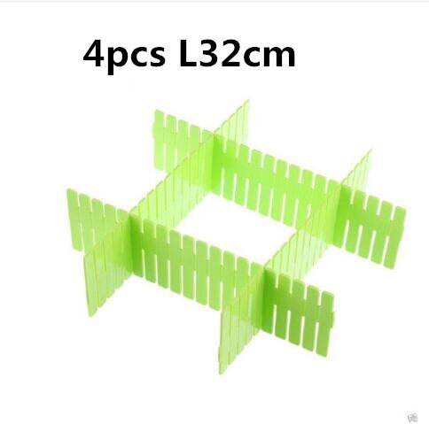 Divisor organizador da gaveta 32*7cm, 4 unidades,, armazenamento, roupa íntima, braçadeira, diy, rede, plástico, separador, caixa de jóias cl6215: 4PCS-green-L32CM