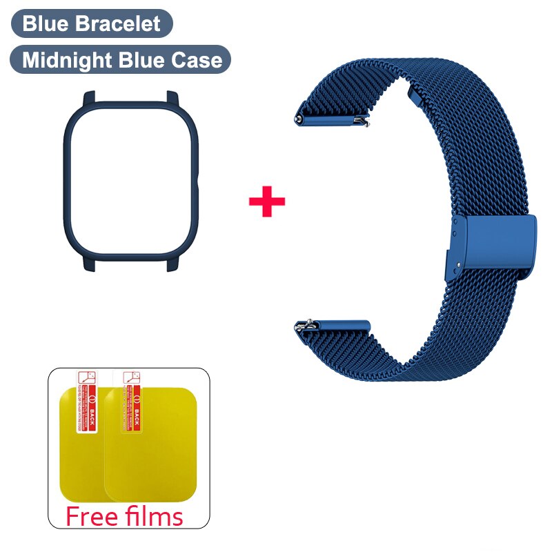 P8 cinta caso protetor filme pulseira de metal para colmi p8 pulseira de relógio universal p8 1.4 polegada relógio inteligente caso protetor banda pulso: PC case blue / For Colmi P8
