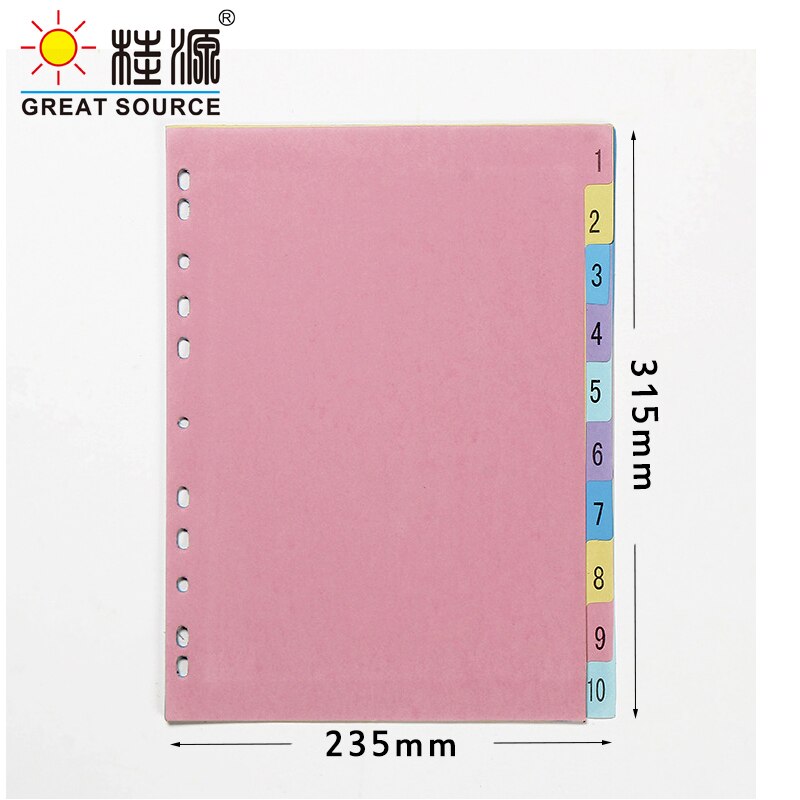 A4 Planner Divider 11 Holes 10 Dividers Colorful Paper CardBoard Index Card For Loose Leaf Paper File Folder Dividers (12 Sets)