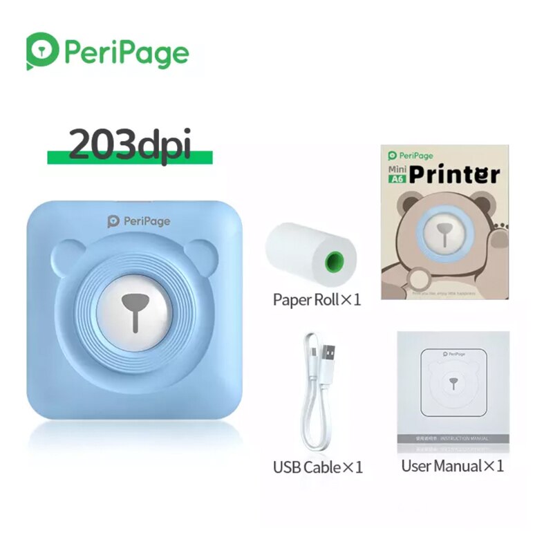 Peripage Portable Pocket Mini Photo Thermal Printer Wireless Sticker Printing Machine Free APP Support Multi-Language For Phone: Blue Printer