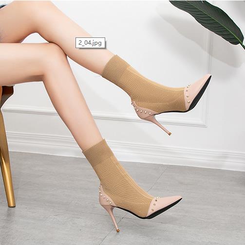 9cm maat 412020 gebreide sokken korte laarzen dames enkel stretch laarzen dunne hoge hakken puntige herfst dames schoenen botas mujer