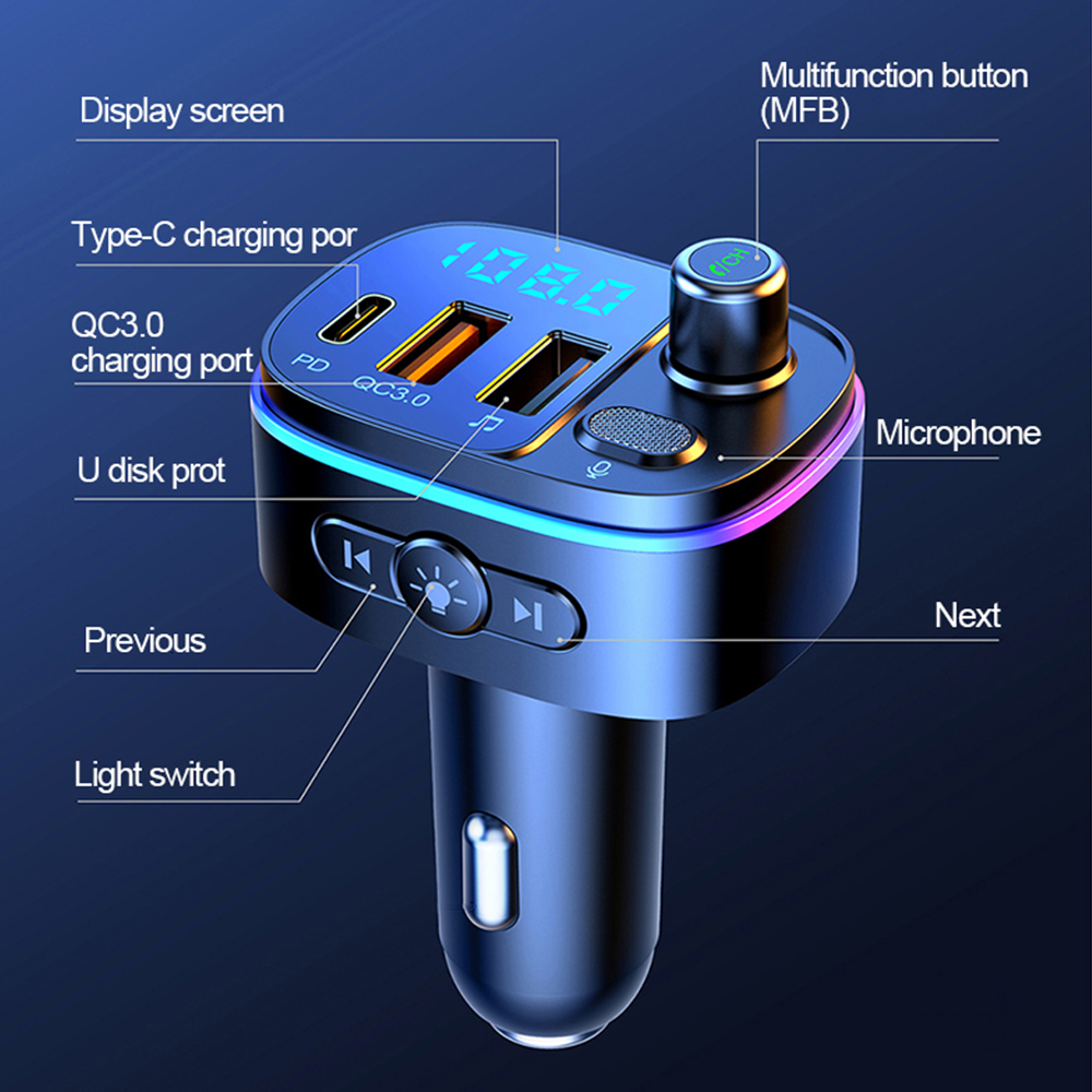 Usb car charger bluetooth 5,0 fm transmitter hands-free quick charge type-c pd  qc 3,0 usb charger adapter for iphone 12, samsung 11