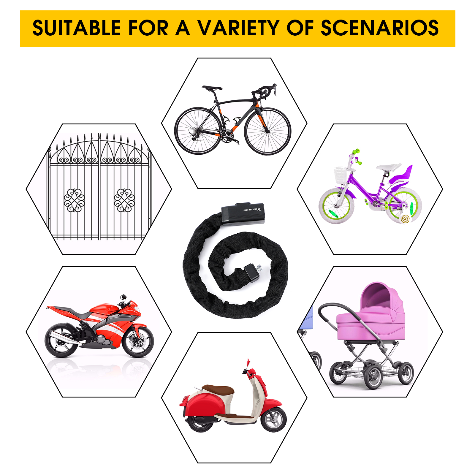 WEST BIKING – serrure à chaîne de vélo, Portable, antivol, haute sécurité, pour vtt, VTT, avec 2 clés, pour Scooter, vélo électrique