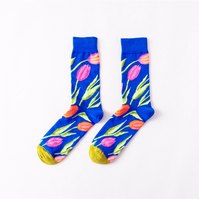 Meias femininas engraçadas, 1 par de meias de algodão respiráveis, criativas, de flor e pássaro, para mulheres, 1 par: 3