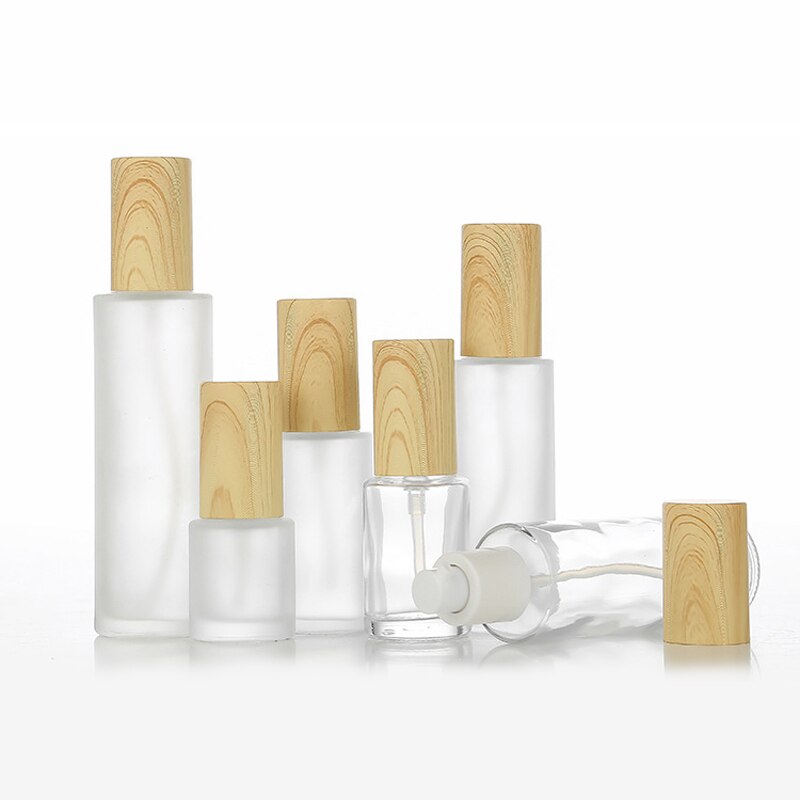 20/30/40/50/60/80ml Holz Milchglas Spray Flasche Lotion Pumpe Flüssigkeit sprayer Feinen Nebel Nachfüllbare Flaschen Holz Kappe Parfüm