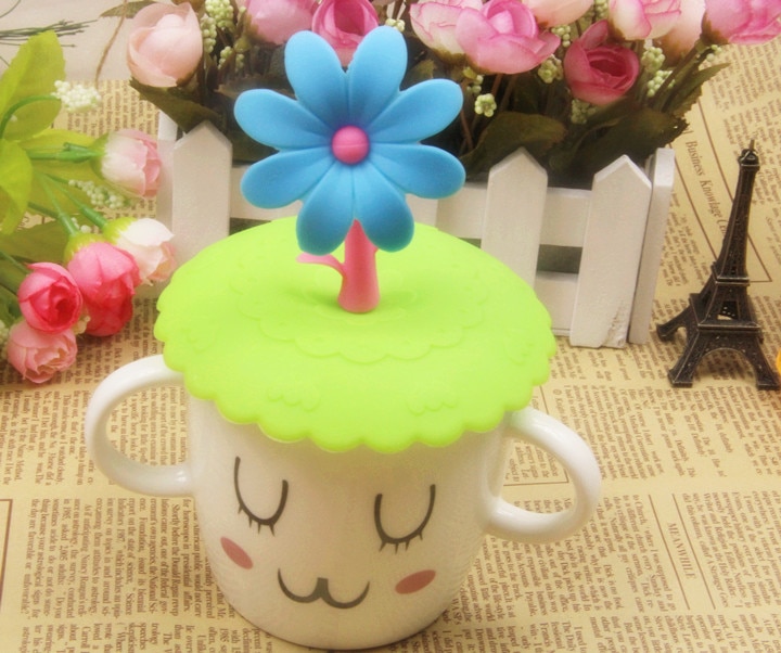 4pcs/lot Cute Anti-dust Silicone Glass Cup Cover Coffee Mug Suction Seal Lid Cap Cartoon LB 268