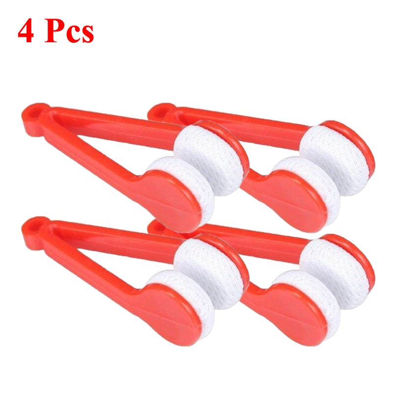 1-4Pcs/Set Portable Multifunctional Glasses Cleaning Rub Eyeglass Sunglasses Spectacles Microfiber Cleaner Clean Brushes: 4 Pcs Red