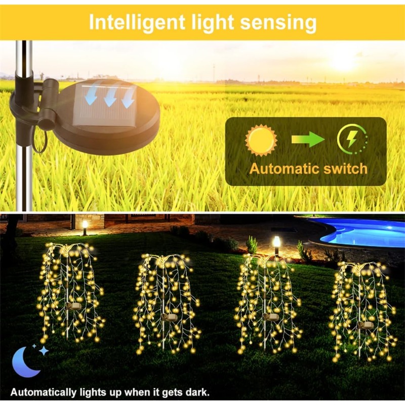120/160/200 led soldrevne hagelys piletre fyrverkeri lys utendørs vanntett levende svaiende lys for terrasse