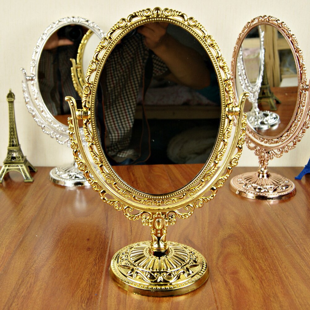 Cosmetische Spiegel Roterende Dubbelzijdig Vergrootglas Tafelblad Ovale Spiegel Voor Badkamer Slaapkamer Mannen Maken Up Vrouwen (Willekeurige Kleur)
