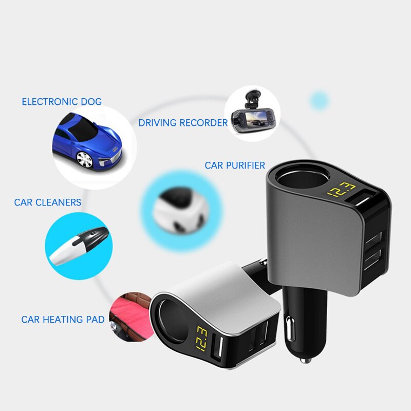 DC 12V Car Cigarette Lighter Adapter 2 Way Double Plug Socket Charger Splitter With Digital Display Voltage