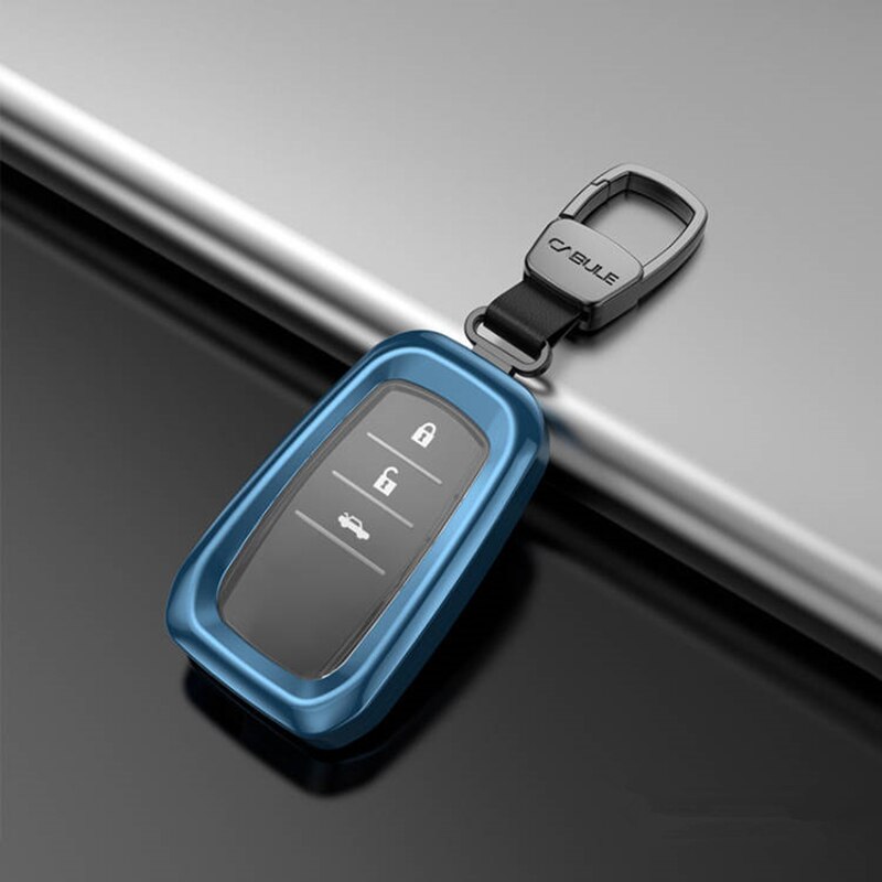 TPU Car Key Case Full Cover Shell For TOYOTA RAV4 Alphard FJ CRUISER Car Keychain: square buckleB-Blue
