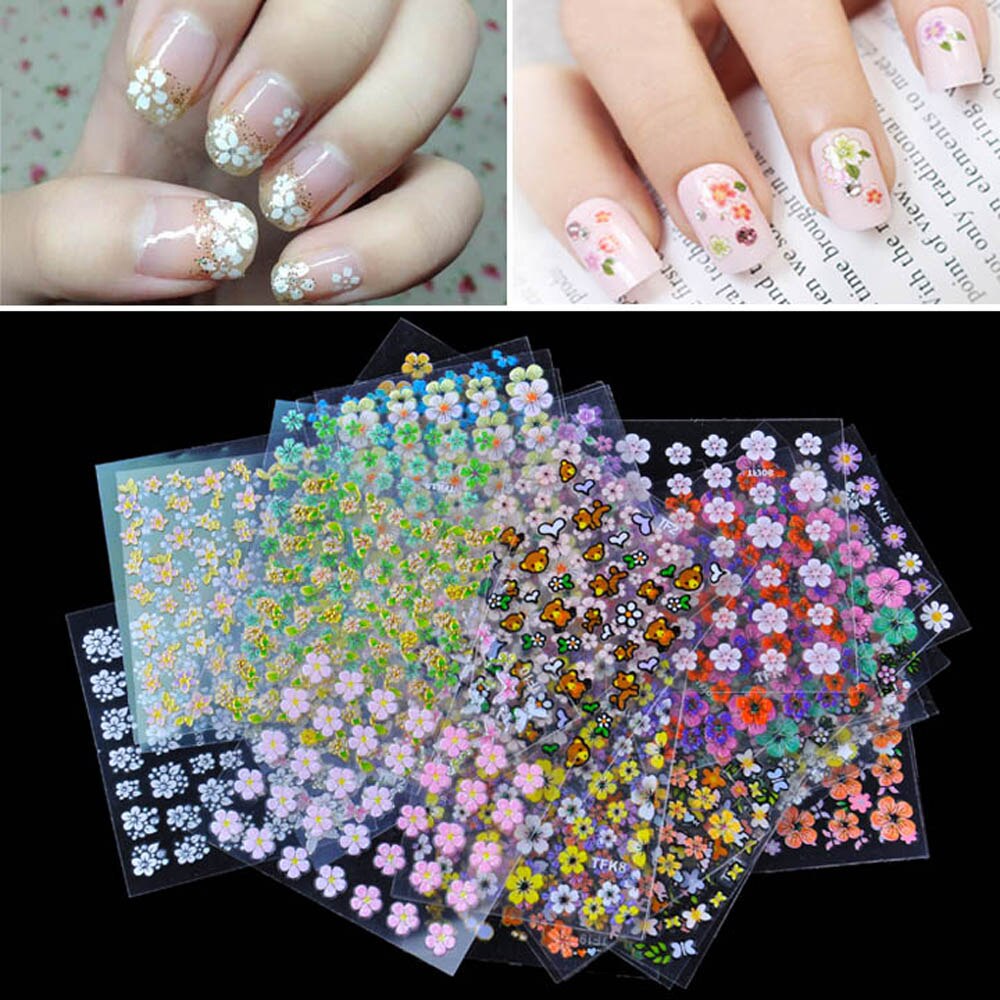 30 Vel 3D Nail Art Stickers 3D Mix Kleur Bloemen Decals Manicure Nail Sticker Op Nagels Accessoires Decoratie