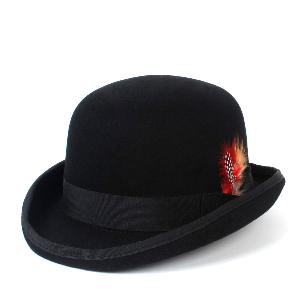 Tradition 100% Wool Women's Men's Black Felt Bowler Hat Gentleman Crushable Dress Tuxedo Derby Costume Steampunk 4Size S M X XXL