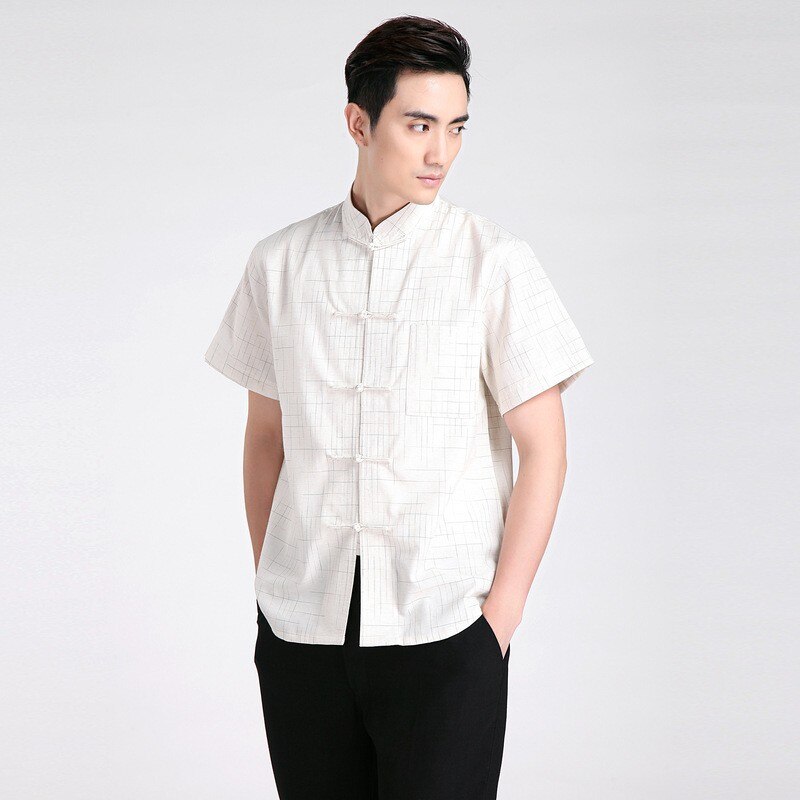 Trends Beige Chinese Men's Linen Classic Kung Fu Shirt Chinese Button Costume Tang Suit Size S M L XL XXL XXXL 2602: beige / M