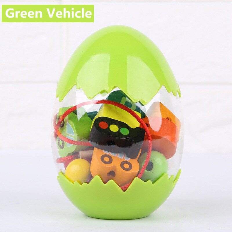 Dinosaur Egg Wooden Beaded Young Children Digital Traffic Wood Bead Toy Play House DIY Handmade Pretend Early Educational Toy: C  Vehicle