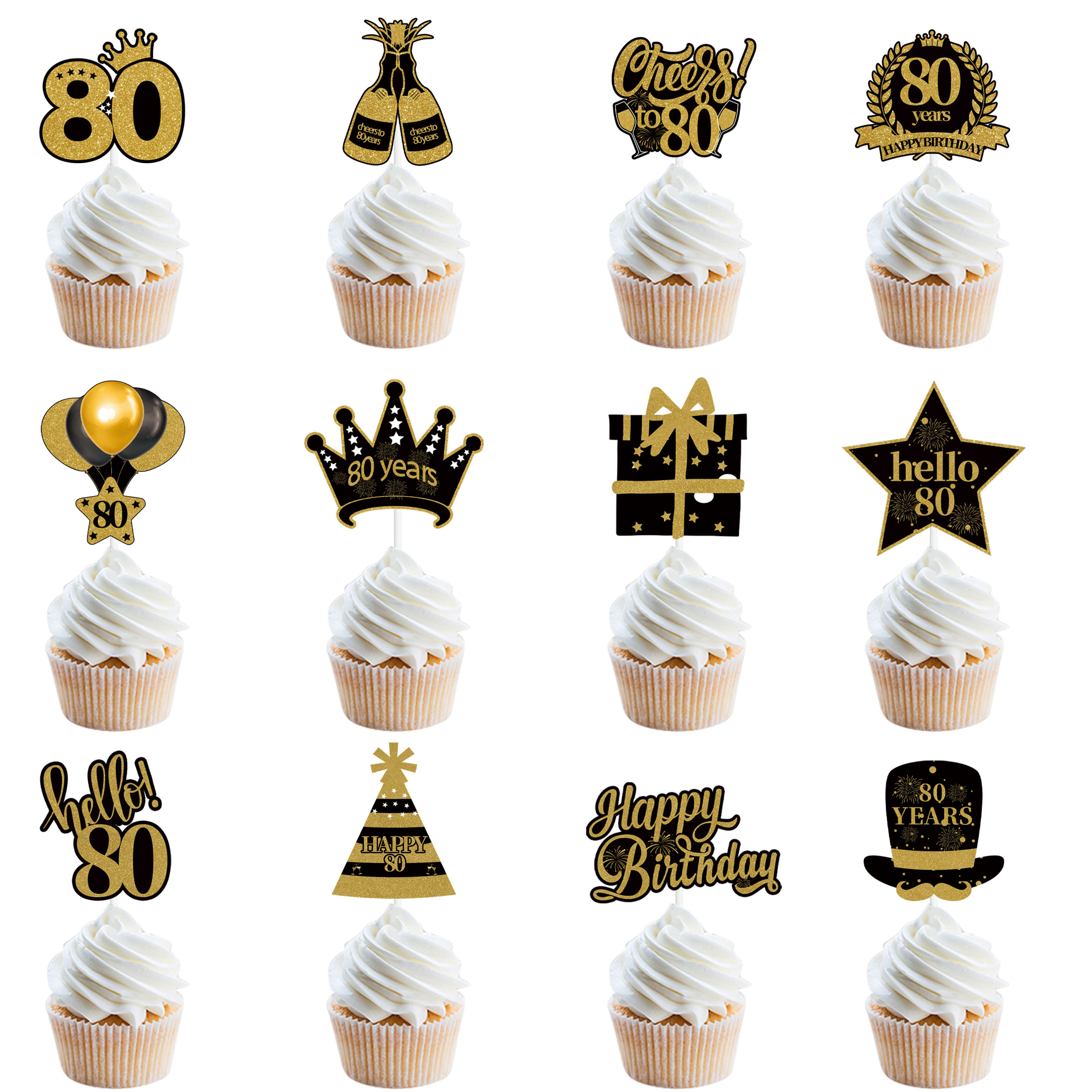 30 40 50 60 Years Old Cupcake Toppers Black Gold Cake Picks Adult Birthday Anniversary 30th 40th 50th 60th Birthday Cake Decor: Dark Khaki