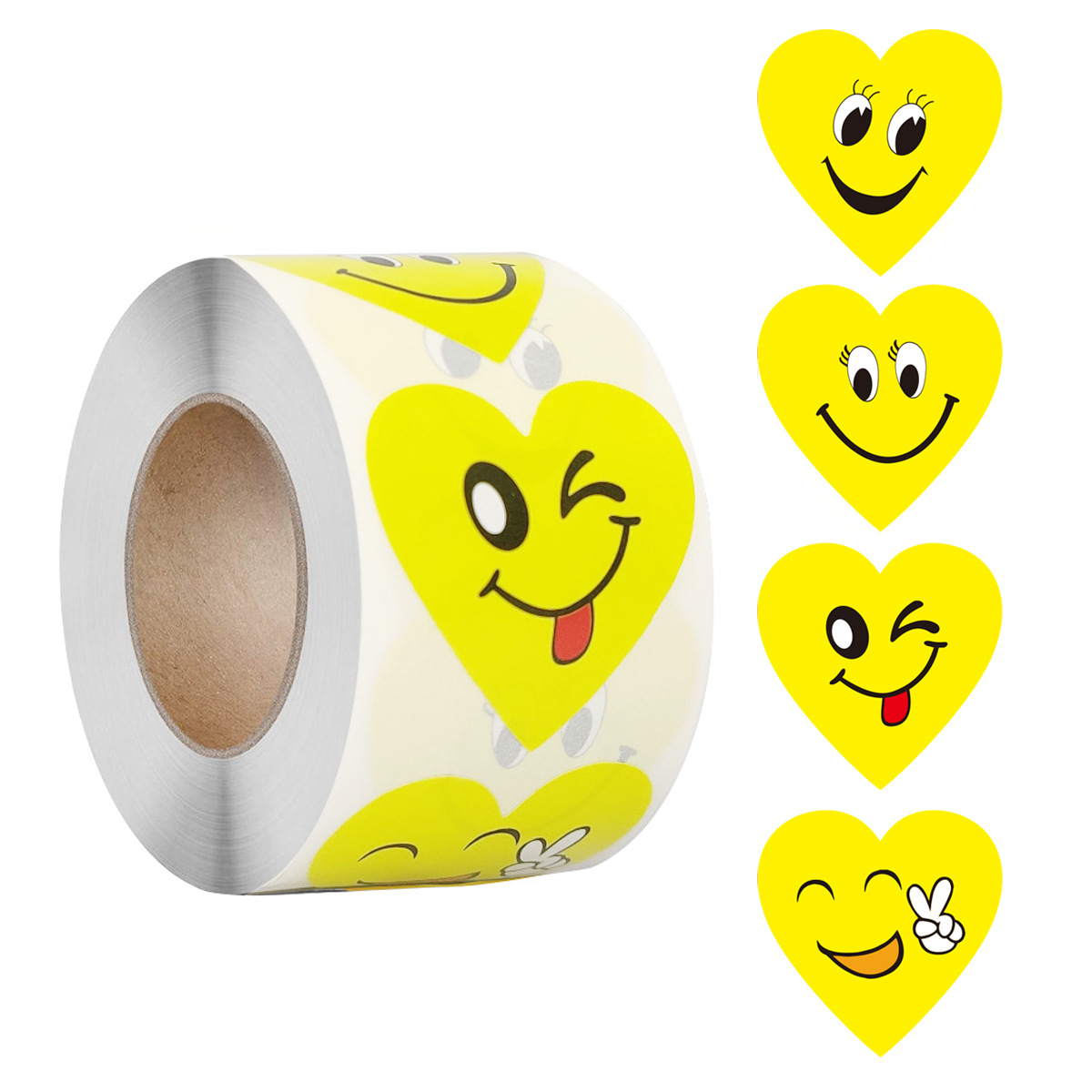 Yellow Face Sticker for Kids Smiley Heart Shape Sealing Labels Classroom Teacher Supplies Motivational Reward Children Stickers