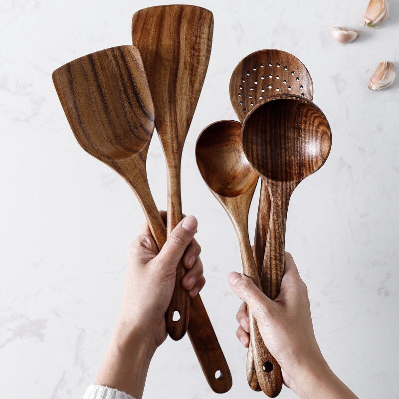 7 Piece Wooden Spoons, Wooden Spoons for Cooking Reusable Wood Kitchen Utensils Set Tools for Cooking Nonstick Cookware