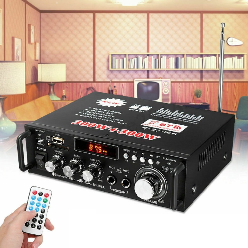 HiFi Stereo Amplifier Digital Audio Power Amplifier Iron Clip Signal Input Two Microphone Input Slots Low Distortion