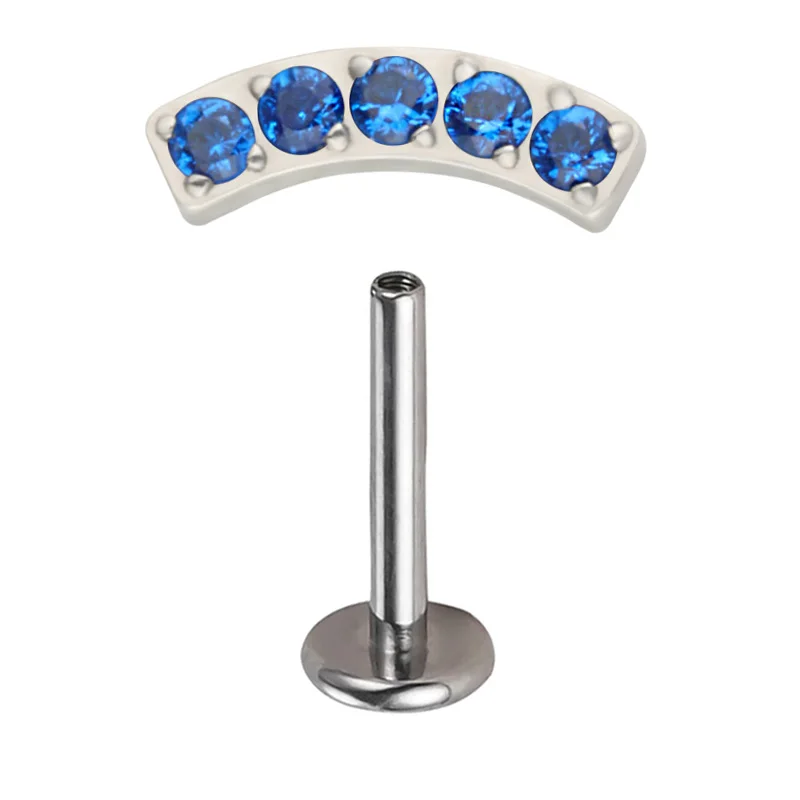 Pendientes de barra curva PIERC de titanio G23, 5 CZ pavimentados, cartílago superior roscado, Labret Stud, Tragus, labio, anillo, joyería para Piercing corporal: Morado / Color oro puro